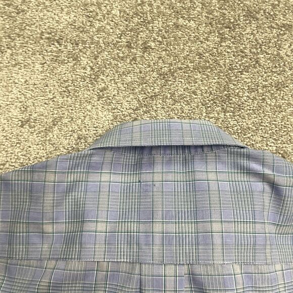 Jos. A. Bank Traveller Tailored Fit Dress Shirt Men Large Blue Plaid Cotton Work - Picture 4 of 11